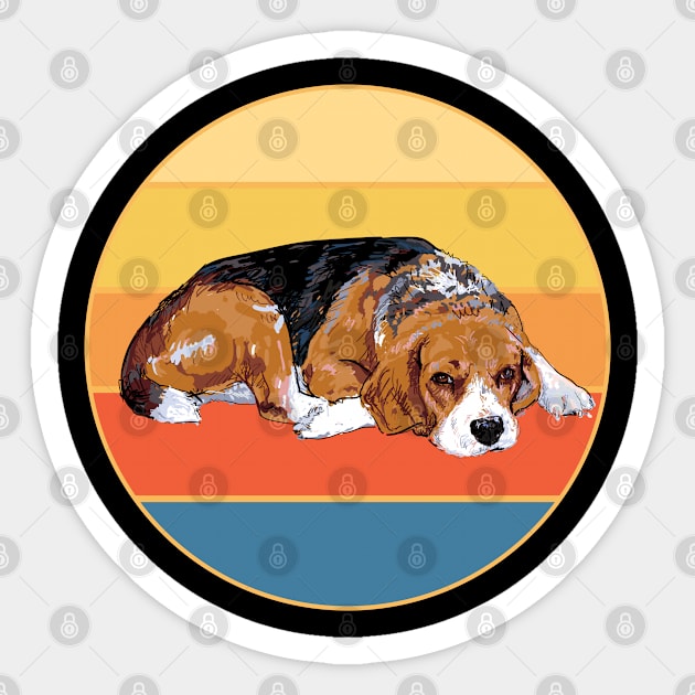Cute Beagle Dog Breed Vintage Retro Sunset Animal Pet Sticker by Inspirational And Motivational T-Shirts